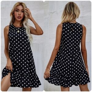 Danny and Nicole dress boho black + white polka-dot midi size 12.